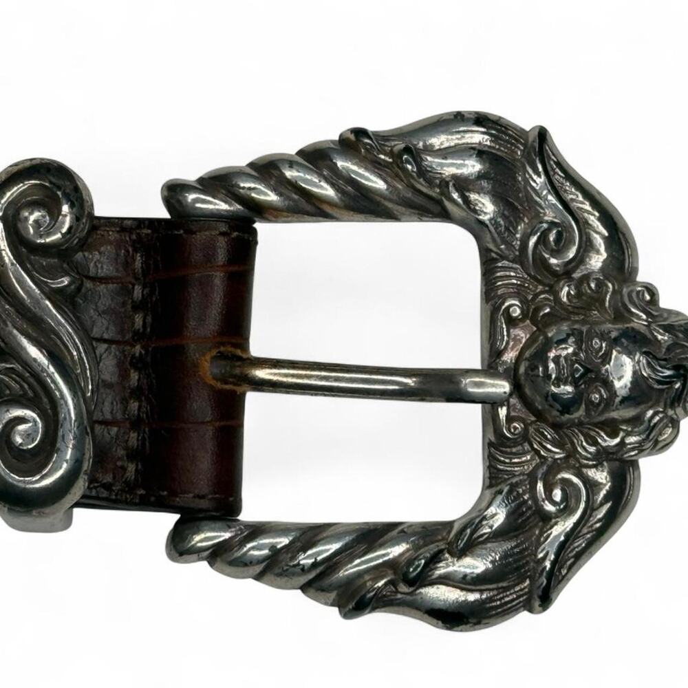 Vintage Brighton 1995 brown crocodile-embossed leather belt‎ Cherub angel - Picture 2 of 8